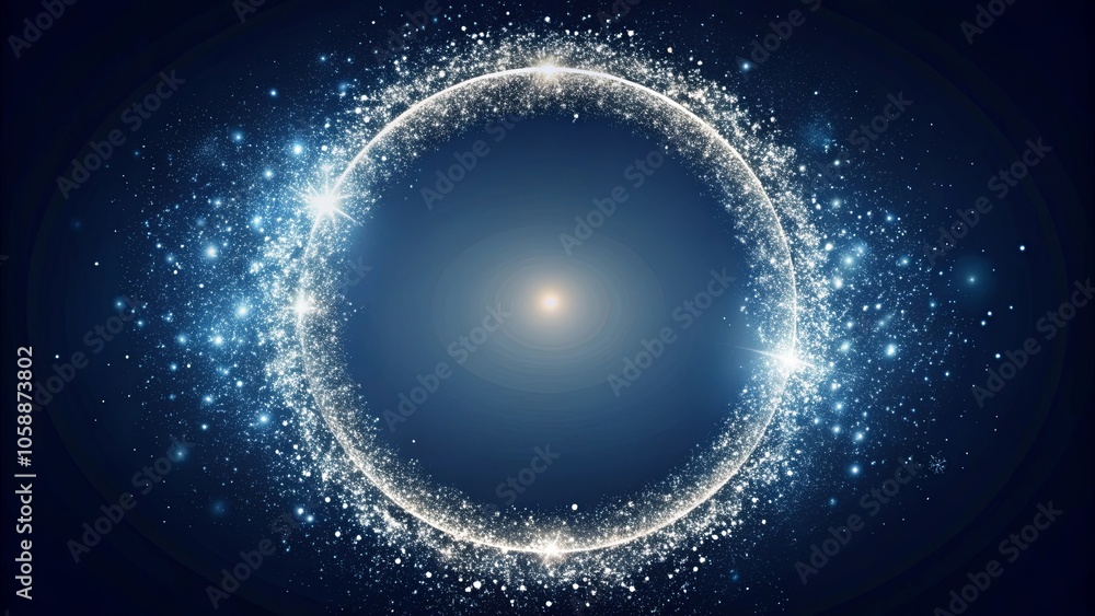 Obraz premium A mesmerizing ethereal ring composed of shimmering particles against a deep blue backdrop, representing the captivating allure of a celestial phenomenon.