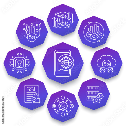 5G network technology line icons, banner