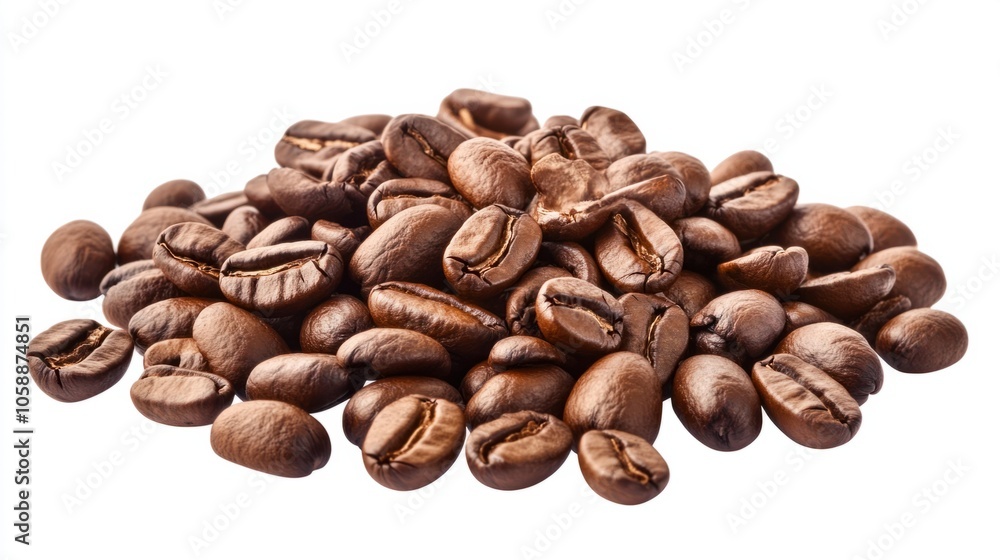 Coffee beans scattered with glossy brown tones, representing a fresh aroma, isolated on transparent background Coffee beans scattered with glossy brown tones, representing a fresh aroma, isolated on transparent background