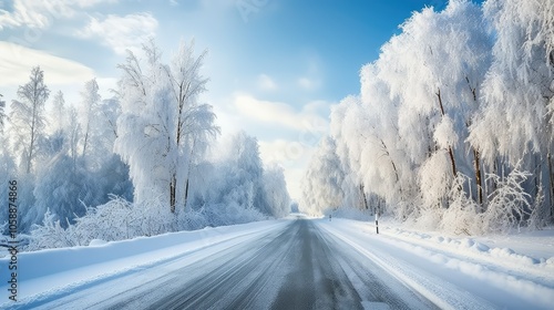 trees winter road traffic