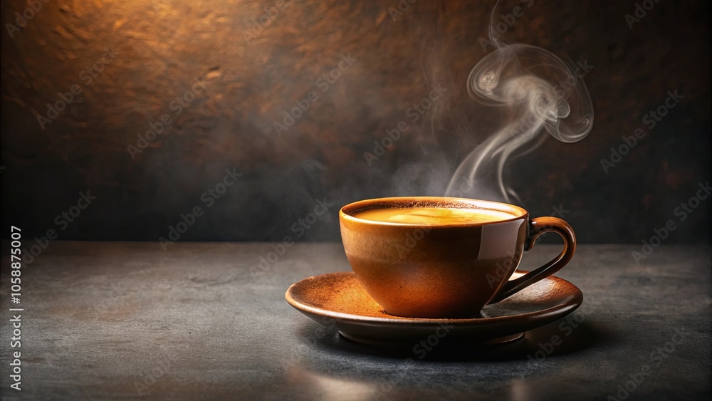 A Ceramic Cup of Aromatic Coffee with Delicate Steam Trails, Casting a Warm Glow on the Surface Below A Ceramic Cup of Aromatic Coffee with Delicate Steam Trails, Casting a Warm Glow on the Surface Below