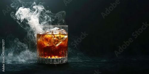 A glass of alcohol with smoke coming out of it