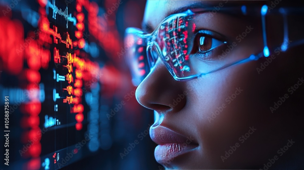 Woman Scientist in Futuristic Lab Digital Technology Research Innovation Woman Scientist in Futuristic Lab Digital Technology Research Innovation