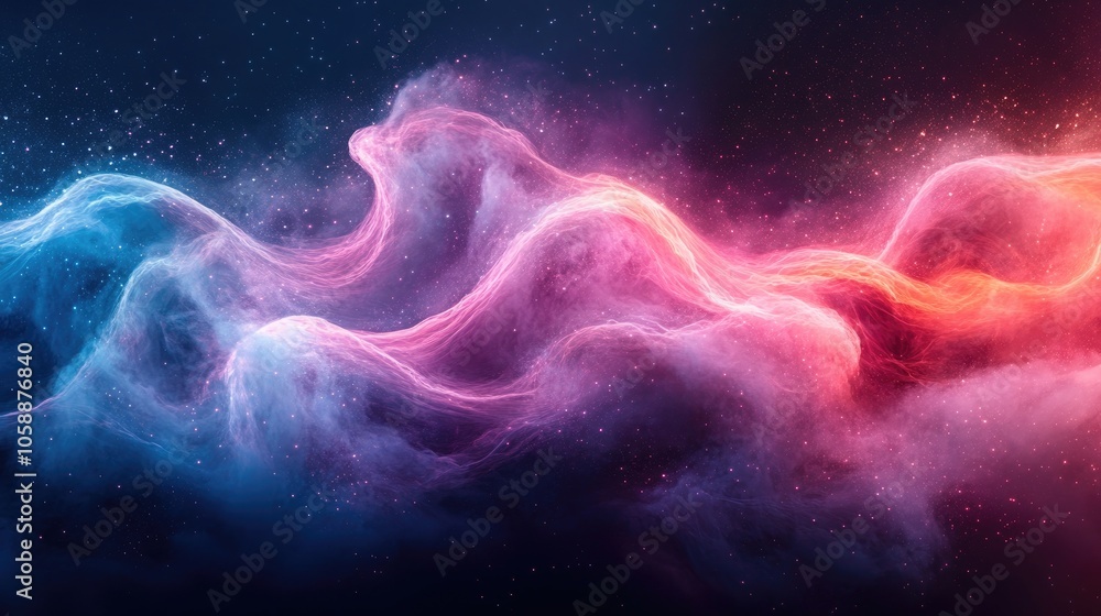 Abstract neon light wave in pink, purple, and blue against a dark backdrop, capturing vibrant energy and fluid motion—perfect for tech designs, music branding, and futuristic themes Abstract neon light wave in pink, purple, and blue against a dark backdrop, capturing vibrant energy and fluid motion—perfect for tech designs, music branding, and futuristic themes
