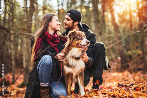 Loving young couple hugging and smiling together outdoors. photo