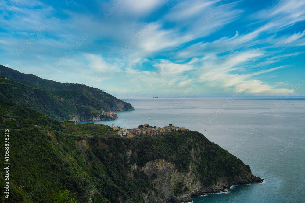 View of the Cinque Terre from the trail to Vernazza. View of the Cinque Terre from the trail to Vernazza.