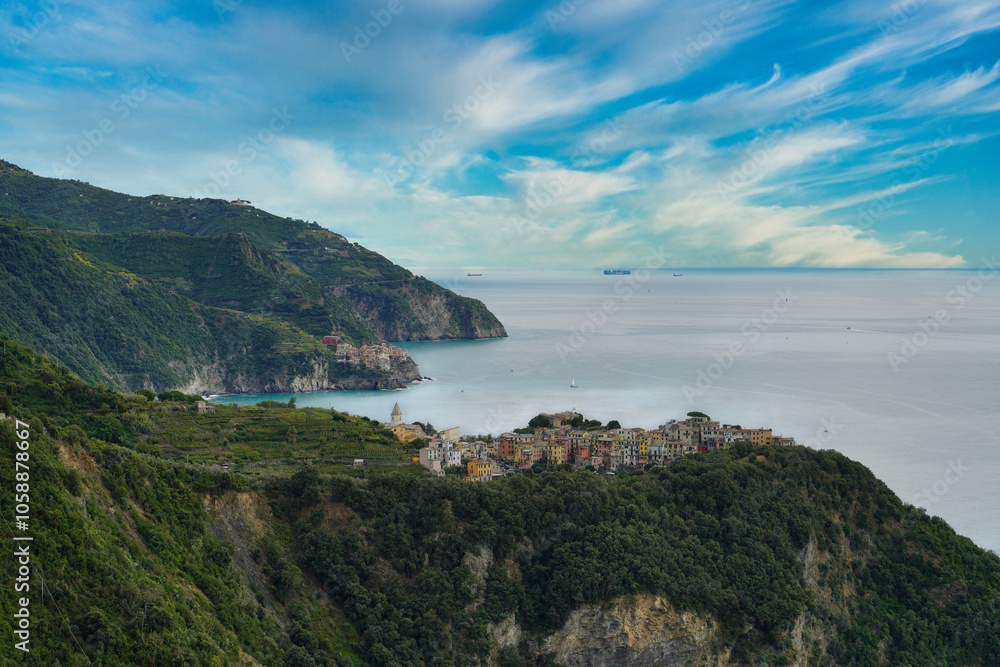 View of the Cinque Terre from the trail to Vernazza. View of the Cinque Terre from the trail to Vernazza.