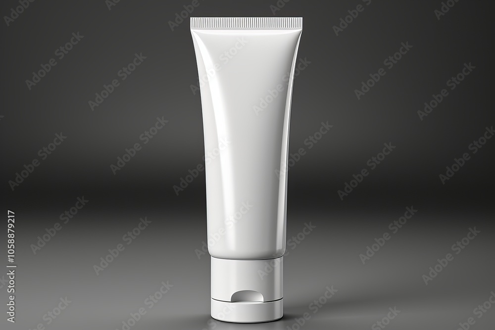 Plain white cosmetic tube positioned on a smooth surface against a dark background Plain white cosmetic tube positioned on a smooth surface against a dark background
