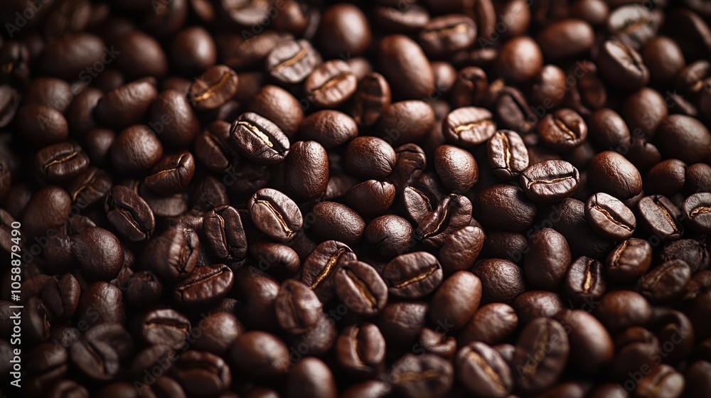 Fototapeta premium Scattered coffee beans in dark, rich tones, symbolizing fresh coffee aroma, isolated on transparent background