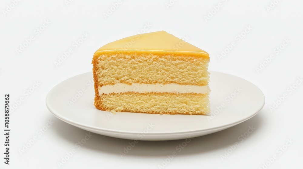 Delicious vanilla layer cake slice on white plate Delicious vanilla layer cake slice on white plate