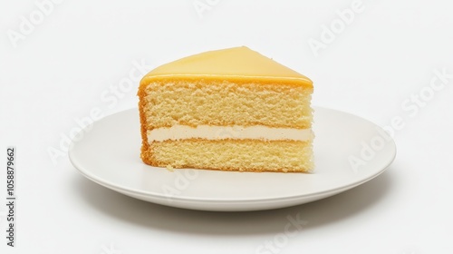 Delicious vanilla layer cake slice on white plate