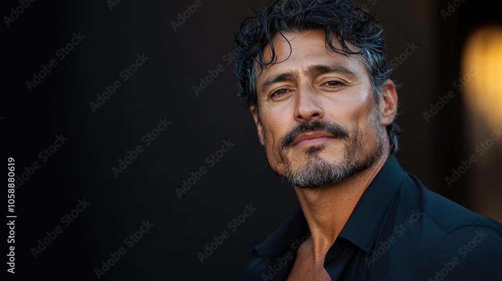 A middle-aged man with curly hair and a black shirt, displaying a serious expression against a dark background that contrasts with his sharp features. A middle-aged man with curly hair and a black shirt, displaying a serious expression against a dark background that contrasts with his sharp features.
