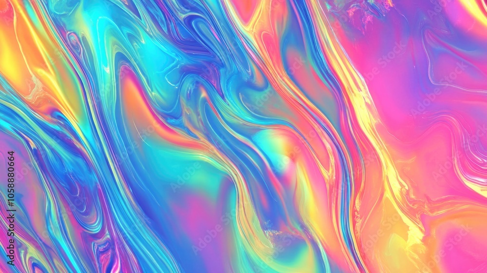 Fototapeta premium Vividly colored abstract paint splatter with flowing lines and a multi-colored gradient effect. This creative background is ideal for graphic design or modern art projects.