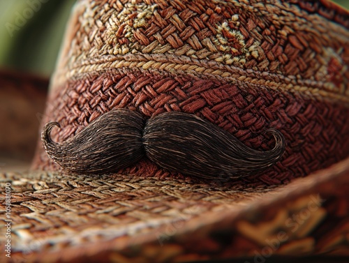 A fun and fashionable cowboy hat featuring a pair of mustaches as the decorative element. This accessory is perfect for western parties, novelty gifts photo