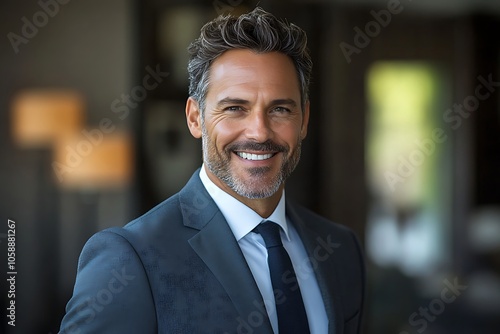 Successful Mature Man in Suit Smiling Confidently