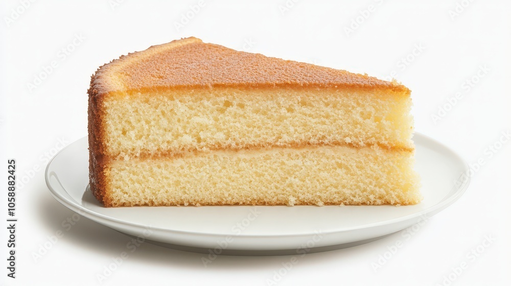 Slice of classic vanilla sponge cake on plate - minimalist food photography Slice of classic vanilla sponge cake on plate - minimalist food photography
