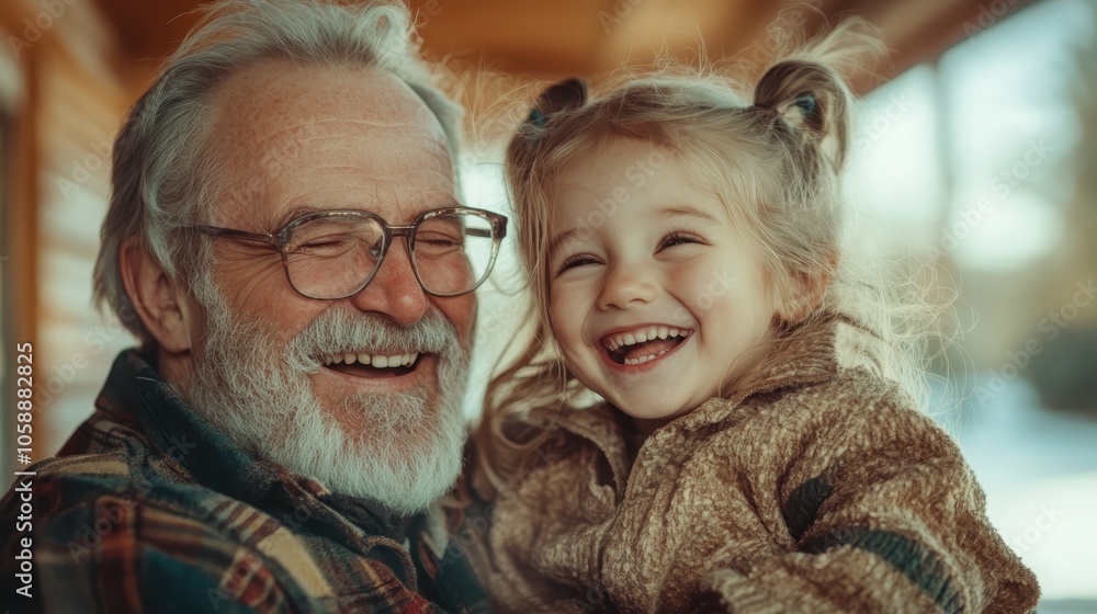 An elderly man with his granddaughter, both smiling warmly. This beautiful depiction highlights the joy and love shared within families across different ages. An elderly man with his granddaughter, both smiling warmly. This beautiful depiction highlights the joy and love shared within families across different ages.