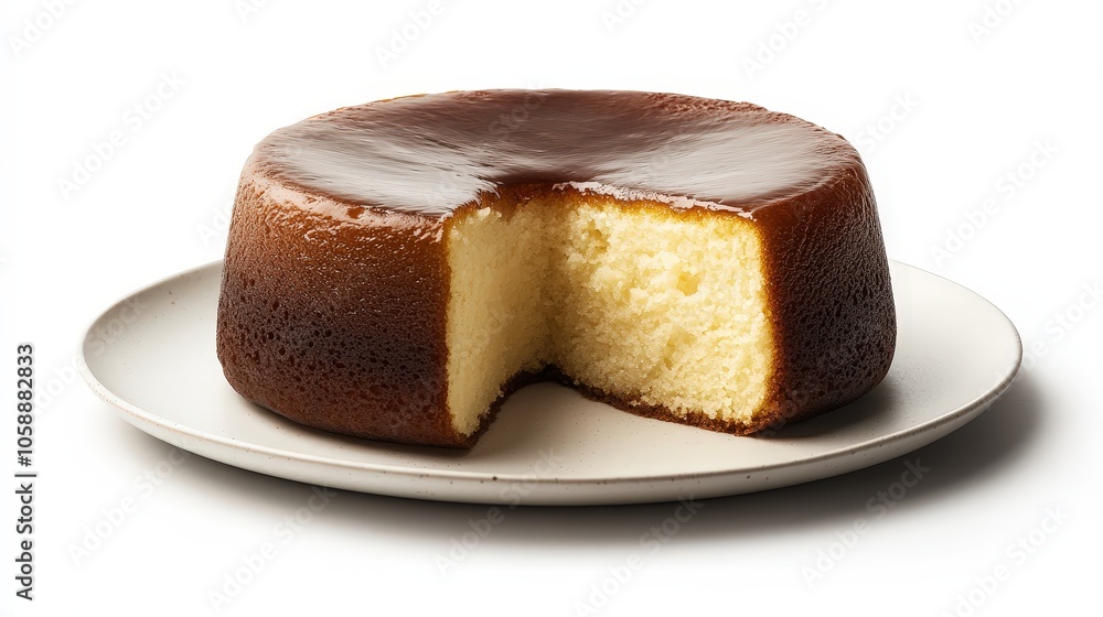 Delicious japanese cheesecake on a plate with a slice taken out Delicious japanese cheesecake on a plate with a slice taken out