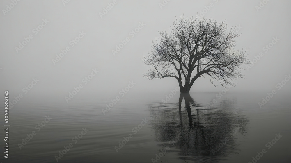 Obraz premium A tree is floating in a body of water