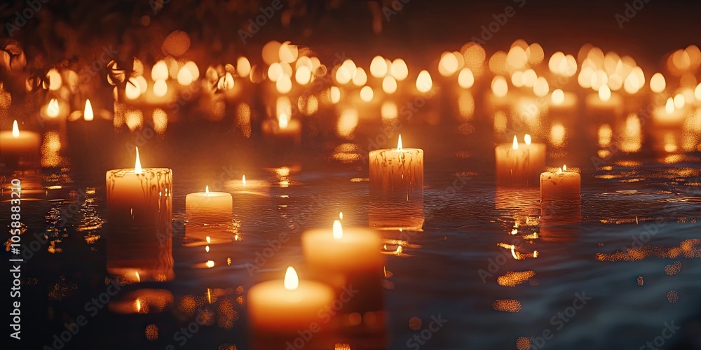 A peaceful digital environment showcases a candlelight vigil, creating a tranquil and reflective atmosphere filled with soft, flickering lights from numerous candles. A peaceful digital environment showcases a candlelight vigil, creating a tranquil and reflective atmosphere filled with soft, flickering lights from numerous candles.