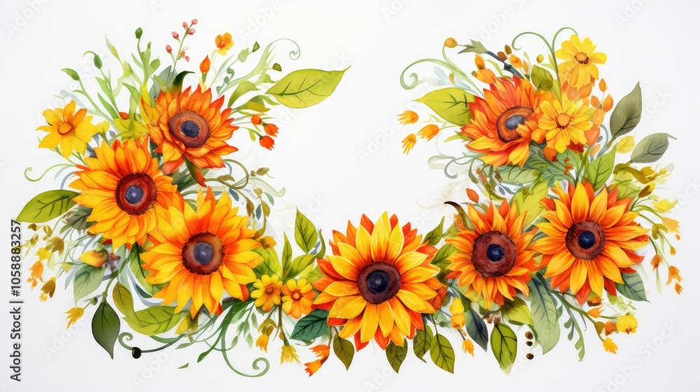 Naklejka premium yellow water color wreath