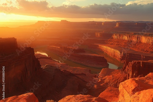 Stunning Sunset Over Sweeping Canyon Layers of Red Rock