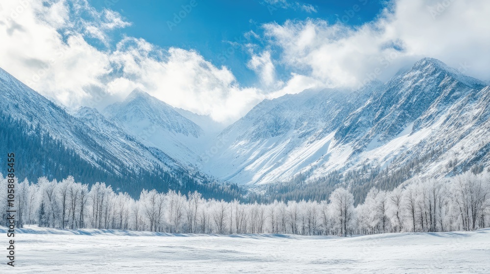 Winter landscape with majestic mountains and snow, capturing the serene beauty of winter. The winter landscape invites peaceful reflection, with ample space for creative expression. Winter landscape with majestic mountains and snow, capturing the serene beauty of winter. The winter landscape invites peaceful reflection, with ample space for creative expression.