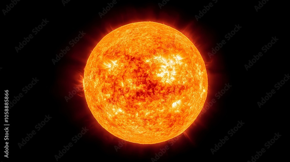 The image shows the sun, a massive star, with a bright orange glow and intense heat. The image shows the sun, a massive star, with a bright orange glow and intense heat.