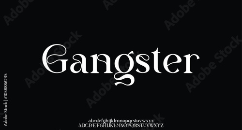 Gangster premium luxury elegant alphabet letters and numbers. Elegant wedding typography classic serif font decorative vintage retro. Creative vector illustration 