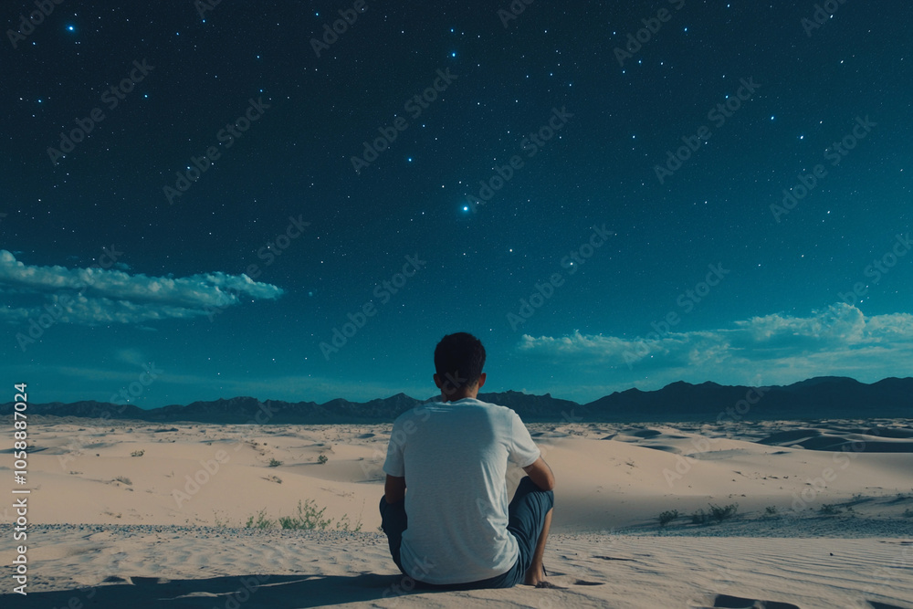 Fototapeta premium Stargazing in the serene desert under a clear night sky