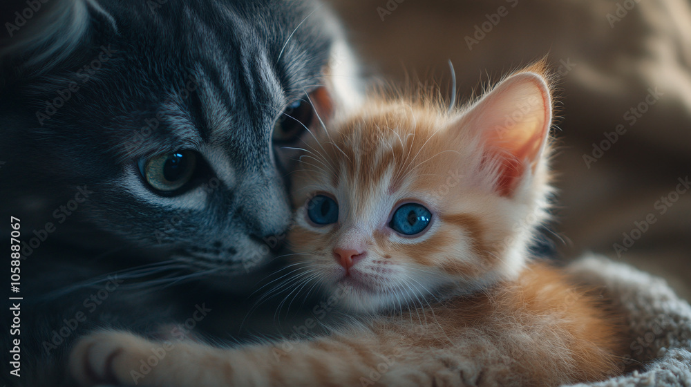 The love and bond between a mother cat and her kitten. The love and bond between a mother cat and her kitten.