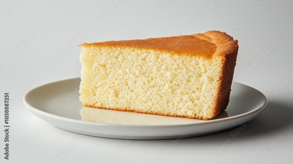 Delicious slice of plain sponge cake on white plate for dessert lovers Delicious slice of plain sponge cake on white plate for dessert lovers
