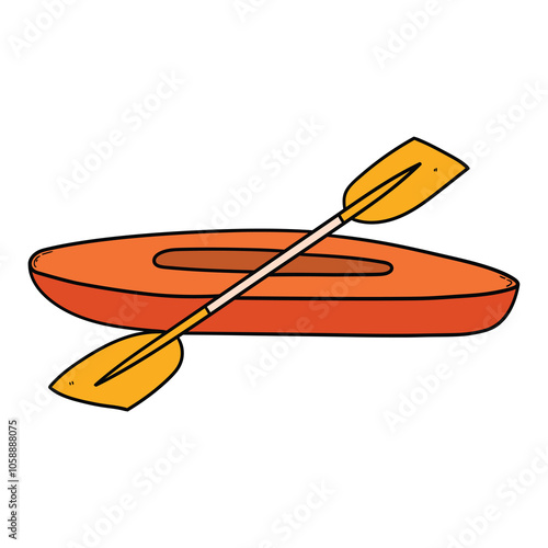 Hand drawn cartoon kayak on white background.