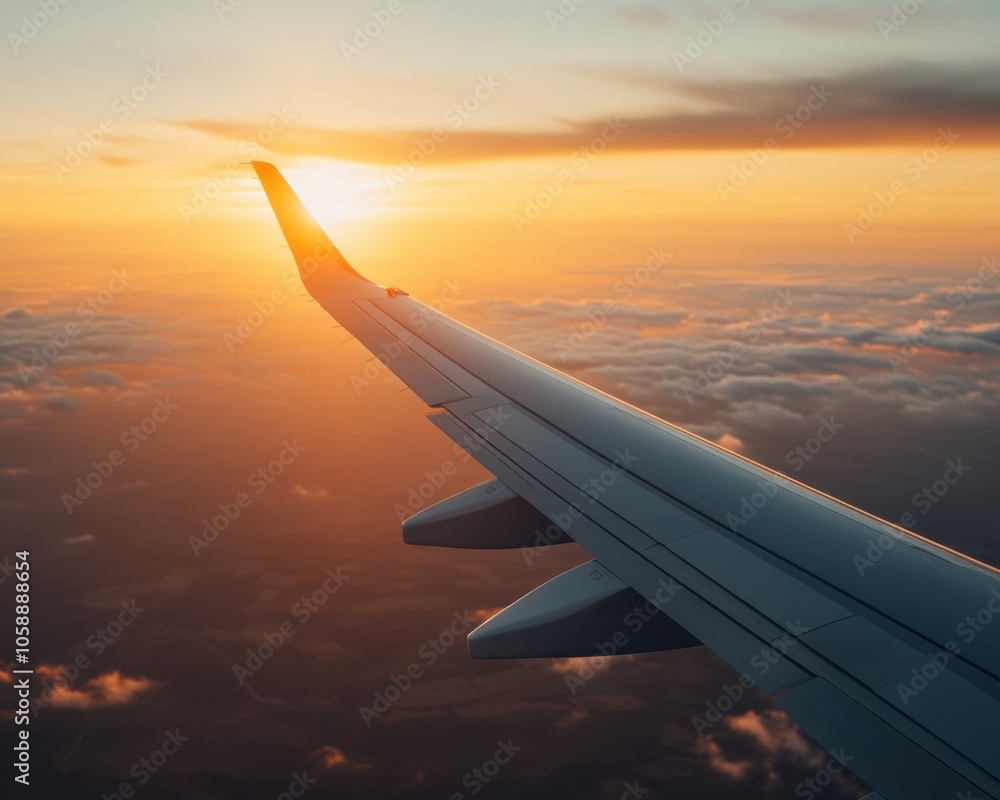 Obraz premium Airliner Ascending at Sunset with Powerful Thrust