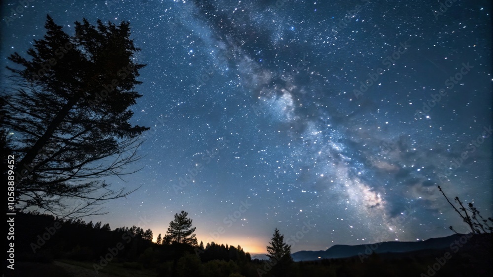 Fototapeta premium Deep night sky with twinkling stars on a dark canvas, solar system, night, astronomy, comet