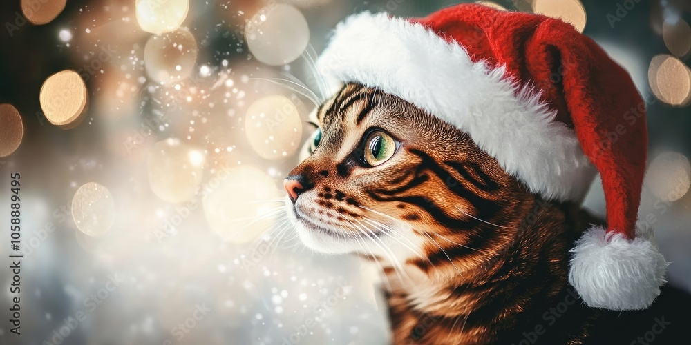 A Bengal Cat Dressed in a Santa Hat for the Festive Christmas Celebration is the perfect way to showcase holiday spirit and joy during the Christmas season. A Bengal Cat Dressed in a Santa Hat for the Festive Christmas Celebration is the perfect way to showcase holiday spirit and joy during the Christmas season.
