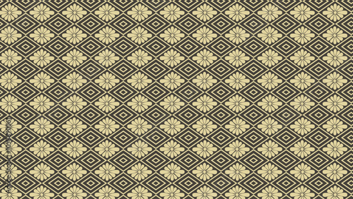 Japanese Hanabishi diamond shaped floral pattern light olive green and dark brown