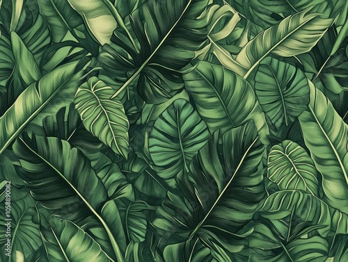 Wallpaper Mural Vibrant and intricate green tropical leaves on white background. Perfect for wallpapers, textiles or interior design. Torontodigital.ca