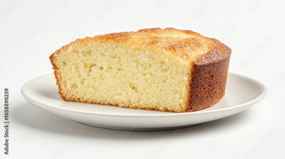 Delicious slice of homemade vanilla cake on white plate Delicious slice of homemade vanilla cake on white plate