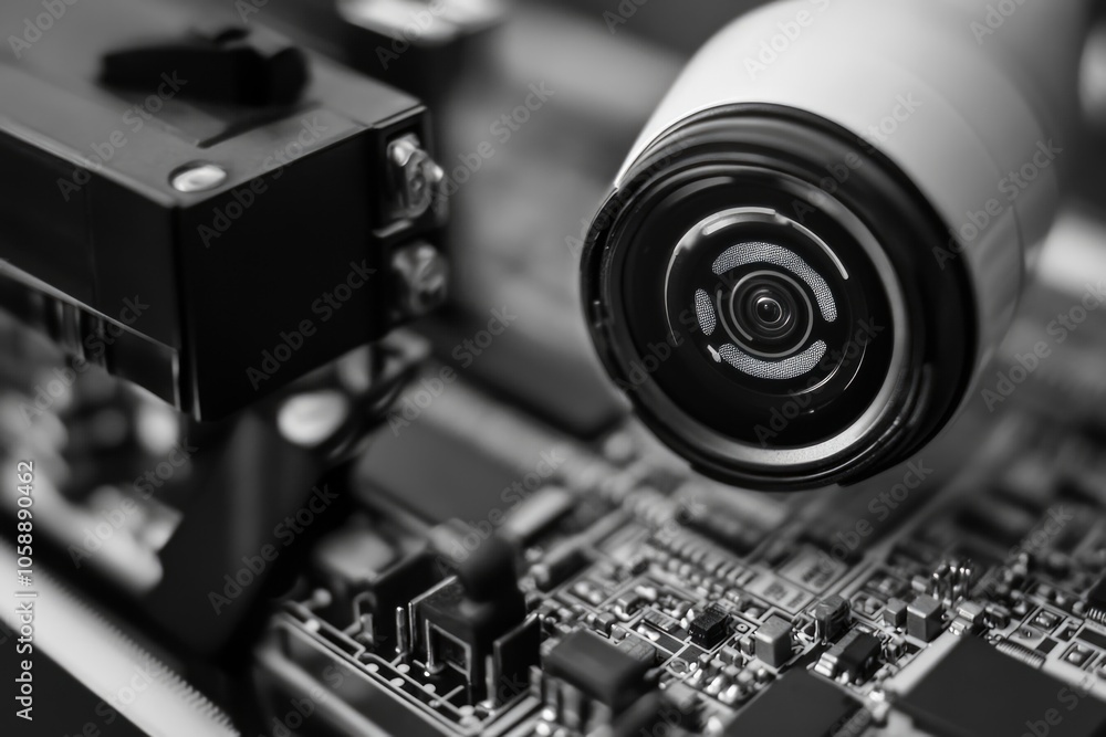 Fototapeta premium Electronic device with camera lens mounted on it.