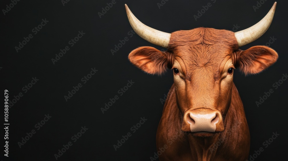 Naklejka premium Intense Bull with Bold Gaze and Prominent Horns