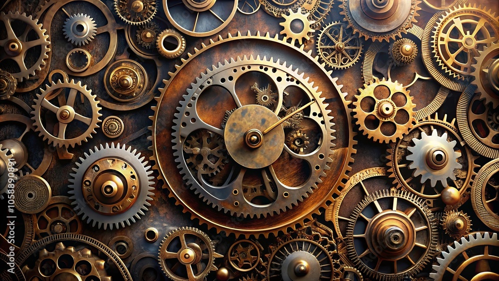 A symphony of cogs and gears interlocked in a dance of intricate motion, revealing a hidden clock face within the metallic tapestry. A symphony of cogs and gears interlocked in a dance of intricate motion, revealing a hidden clock face within the metallic tapestry.