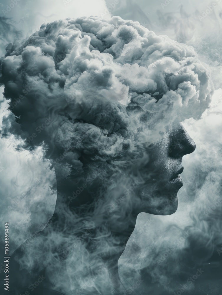Man with smoke head, surreal art Man with smoke head, surreal art