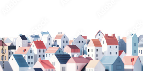 buildings in a clean low poly style, symmetrically placed on a simple white background.