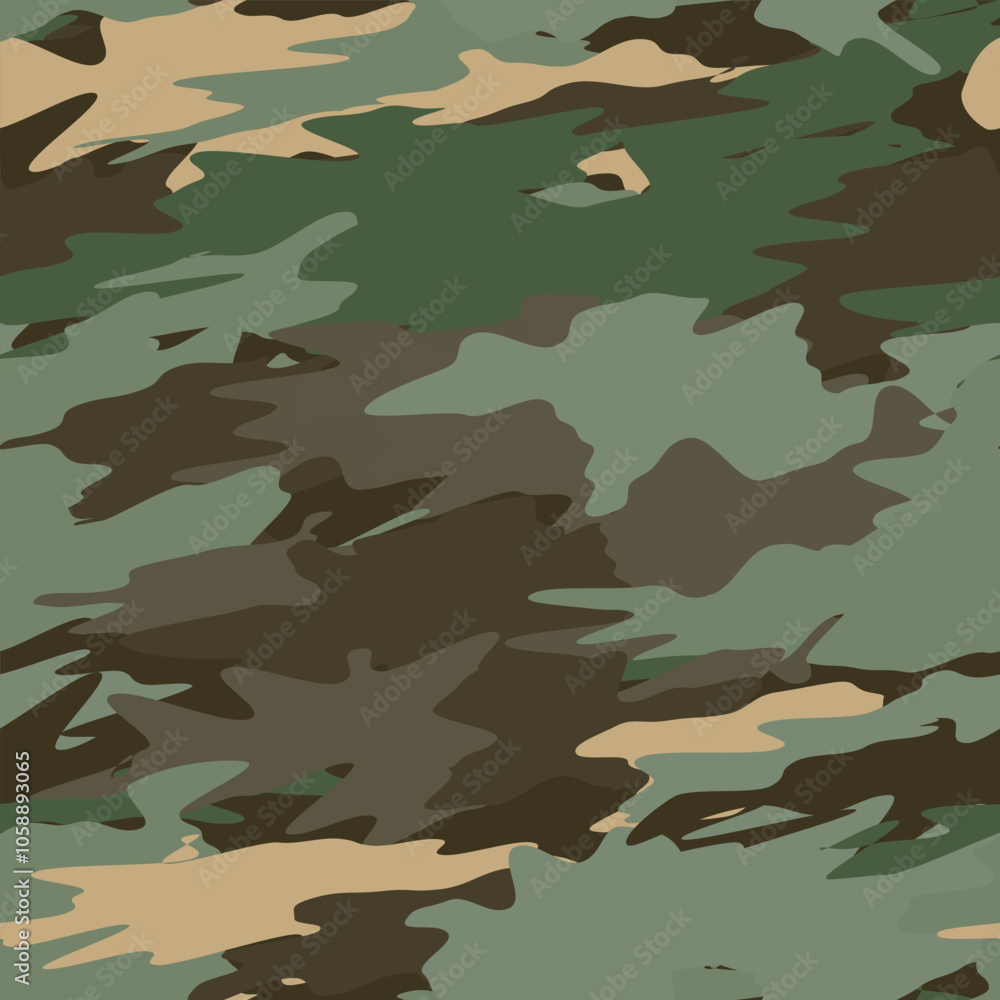 Fototapeta premium Seamless military camouflage pattern fabric texture with green and brown forest design