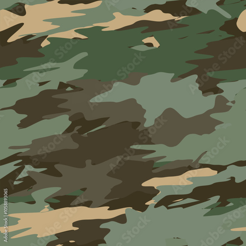 Seamless military camouflage pattern fabric texture with green and brown forest design