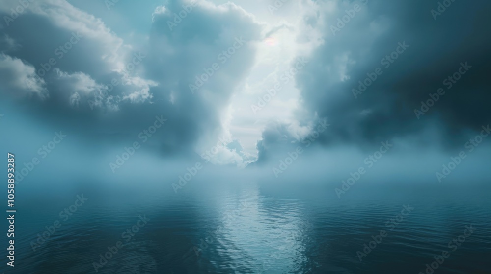 Serene ocean at sunset with clouds breaking through the storm. Serene ocean at sunset with clouds breaking through the storm.