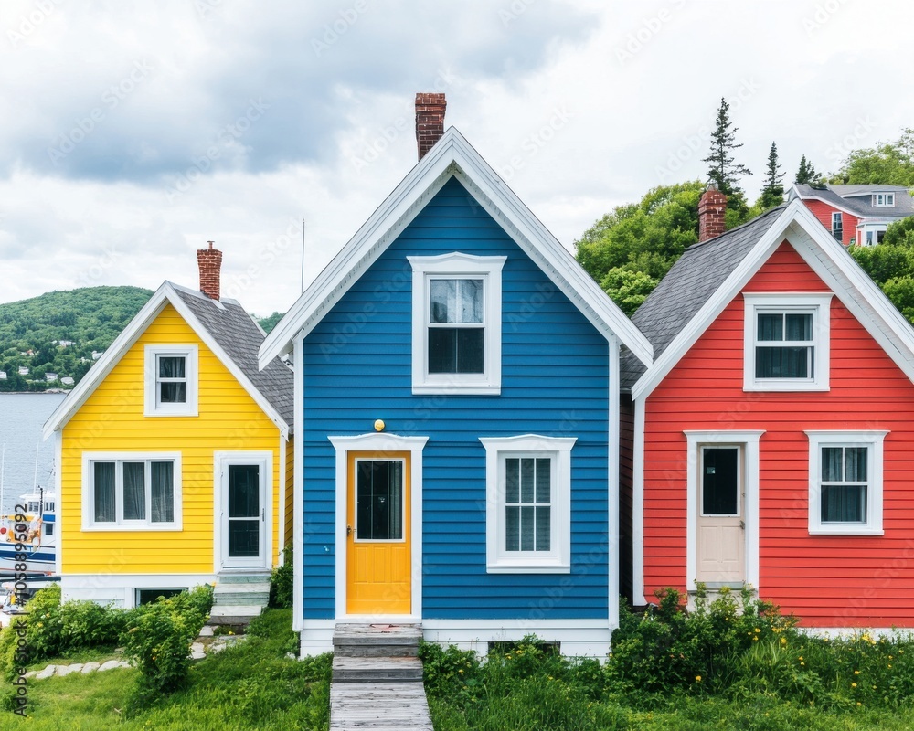 Colorful Houses in Charming Fishing Village, Nova Scotia Colorful Houses in Charming Fishing Village, Nova Scotia