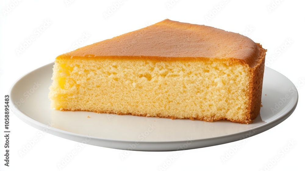 Slice of delicious homemade sponge cake on a white plate Slice of delicious homemade sponge cake on a white plate