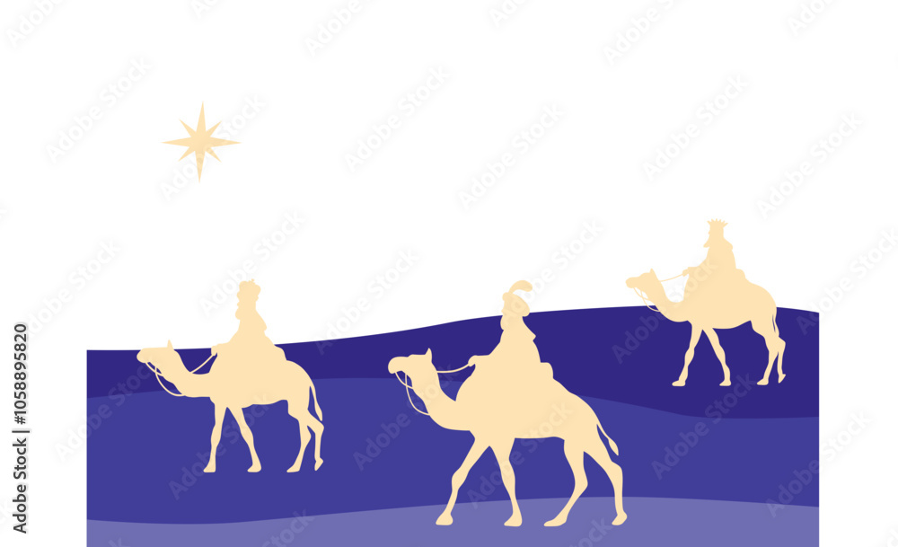 Naklejka premium Three Wise Men Following the Star of Bethlehem Silhouette - SVG
